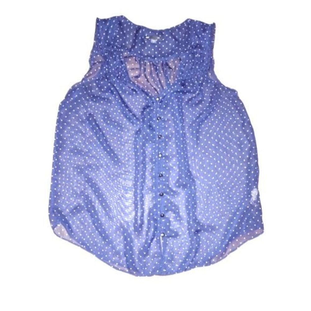 Gap Navy Blue Polka Dot Sheer Sleeveless‎ Blouse Size M.